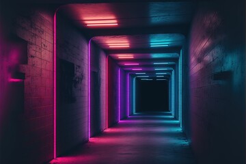 Fototapeta na wymiar Abstract neon tunnel. Interesting background or wallpaper. Generative AI.
