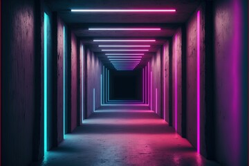 Abstract neon tunnel. Interesting background or wallpaper. Generative AI.