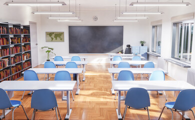 empty classroom with library