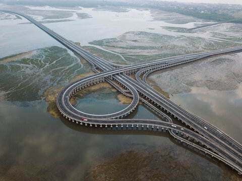 Aerial view of bridge in the sea