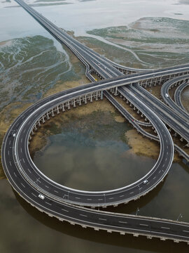 Aerial view of bridge in the sea