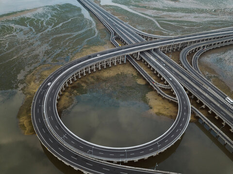 Aerial view of bridge in the sea