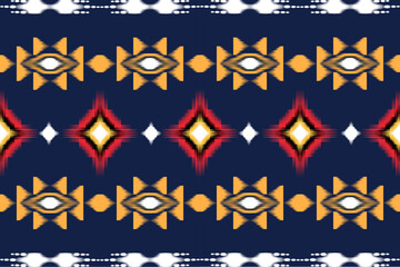 Fototapeta premium Seamless pattern of Ikat paisley, traditional seamless pattern, blue background, Aztec style, embroidery, abstract, vector, design illustration for texture, fabric, print.