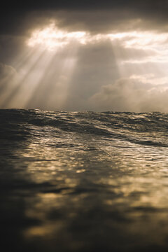 Sunset with light rays on the sea