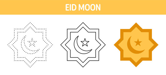 Eid Moon tracing and coloring worksheet for kids