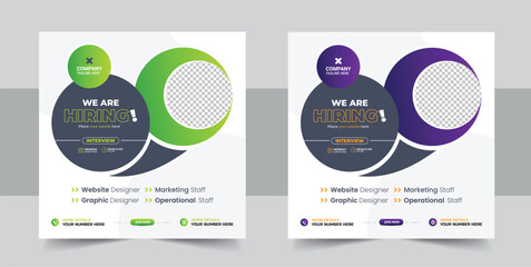 We are hiring job position square banner or social media post, Vacancy banner design finds a job, We are hiring banner, poster, background template