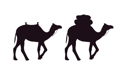 Two silhouettes of camels. Vector illustration