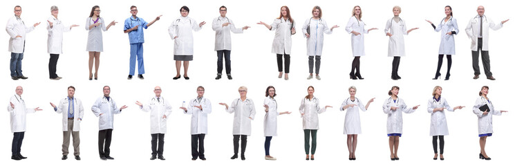 group of doctors in full length isolated on white