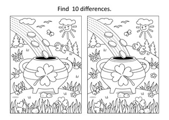 St. Patrick's Day difference game with leprechaun's pot-of-gold
