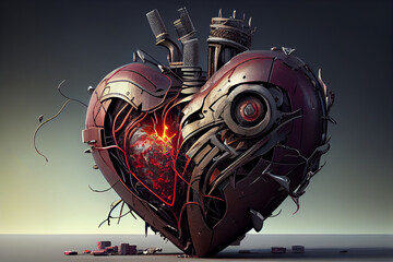 Nuclear explosion of anatomical heart surreal graphics.