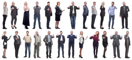 group of business people holding thumb up isolated