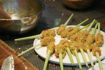 Indonesian lemongrass satay preparation steps