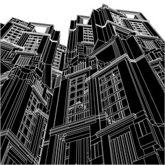 Abstract Art Deco Building Construction Structure Vector. Illustration Isolated On White Background. A Vector Illustration Of Skyscraper.