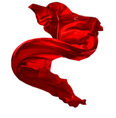 Red Silk Cloth flying in Air. Satin Fabric floating on wind over White isolated Background. Abstract Textile Object - 578615964
