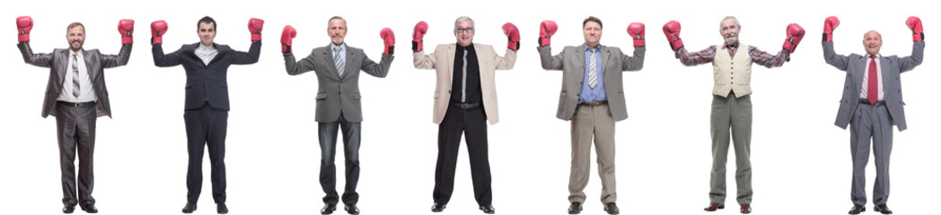 collage of businessmen in boxing gloves isolated