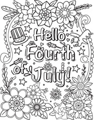 Hand drawn. Doodles art with flower element for Independence Day or Cards. Coloring for adult and kids. Vector Illustration

