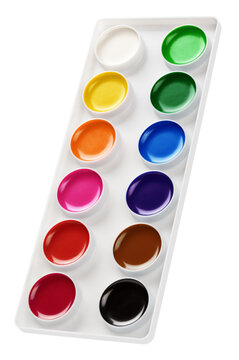 Simple watercolor paints in box isolated on transparent background