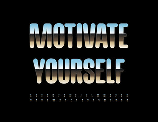 Vector inspiration banner Motivate Yourself. Modern Metallic Font. Silver Alphabet Letters, Numbers and Symbols - obrazy, fototapety, plakaty