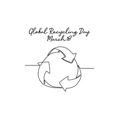 single line art of global recycle day good for global recycle day celebrate. line art. illustration.
