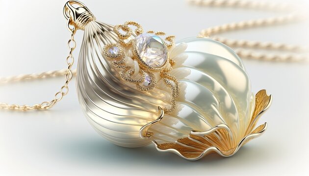 Pearl shell necklace isolated on white background. Generative AI