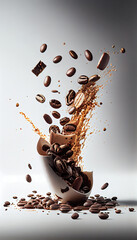 Coffee Beans Creatively Falling-Dripping Flying or Splashing On White Background AI Generative