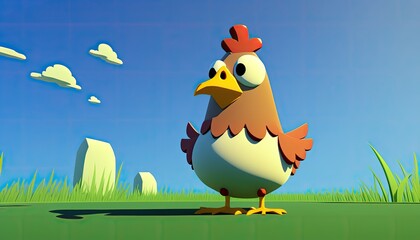 Obraz na płótnie Canvas 3D cartoon rooster chicken at the farm. Children's book illustration. Generative AI