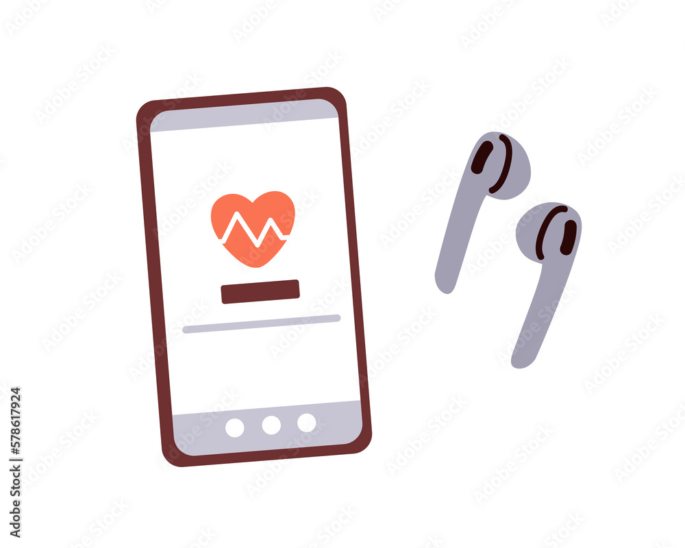 Poster health and sport app on mobile phone screen. heart beat monitoring, pulse control with digital smart