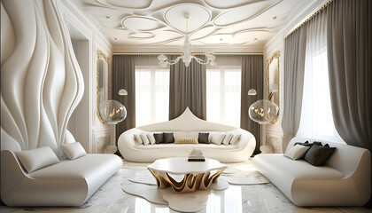 Glamour modern style interior design, Futuristic luxury geometric architecture. Generative AI