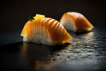 Nigiri sushi on plate. Generative AI