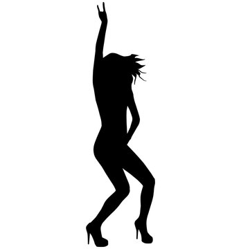 Dancing girl black silhouette vector illustration. Rock music dance