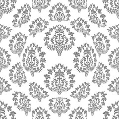 Vector damask seamless pattern with 3d water ball illusion. Elegant luxury texture for wallpapers, blue and golden backgrounds and page fill.