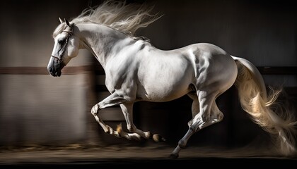 Beautiful horse running in a paddock on a sunny day. Generative AI