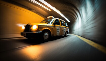 Plakat New york taxi cab driving fast through the tunnel. Generative AI