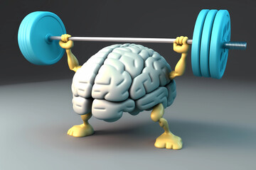 Human brain lifting a heavy dumbbell. Mind training concept. Generative AI