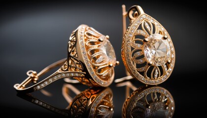 Golden earrings with diamonds. Generative AI