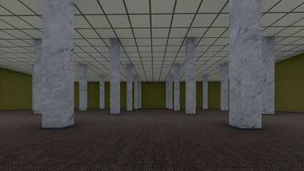 alone in empty backroom liminal space