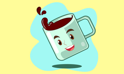 Cute Happy Mug with coffee cartoon for world smile day