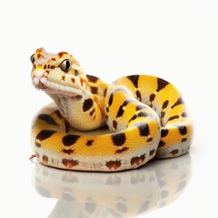 Obraz premium Close up of a yellow snake on a transparent and white background. Generative AI