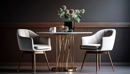 Fototapeta na wymiar Two comfy chairs and a table. Interior design. Generative AI