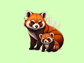 Mom and baby red panda wildlife