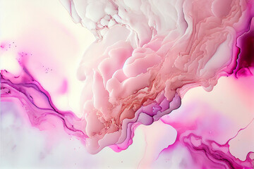 Liquid abstract pink marble texture, alcohol ink background