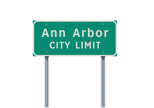 Vector illustration of the Ann Arbor (Michigan) City Limit green road sign on metallic posts