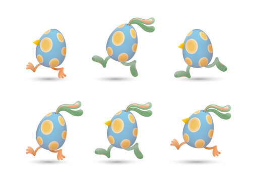 Easter eggs running with combination of beaks and legs of chicks, ears and legs of bunnies painted with ovals set