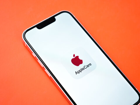 West Bangal, India - February 20, 2023 : Apple Care on phone screen stock image.