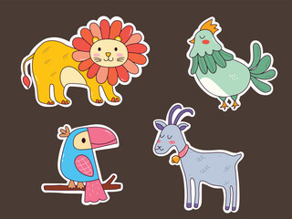 Cute animal set icons kawaii style