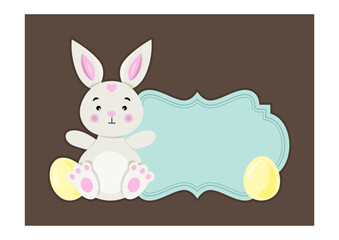 Cute easter rabbit cartoon with board blank sign