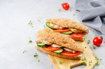 Grilled Chicken and Vegetable Sandwich, Healthy and delicious snack, breakfast, dinner or lunch