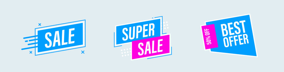 Sale promotion sticker set. Advertisement signs vector illustration.