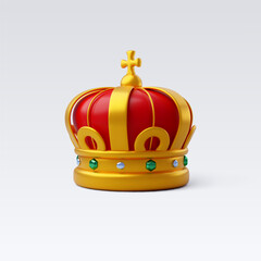 3d Vector Golden Royal Crown, Monarchy Royality Luxury Medieval Decoration. © Kannapat