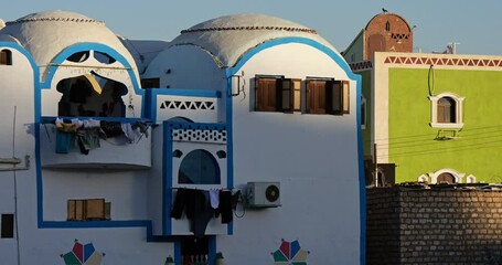 Nubian village on bank of the Nile river, Aswan, Egypt